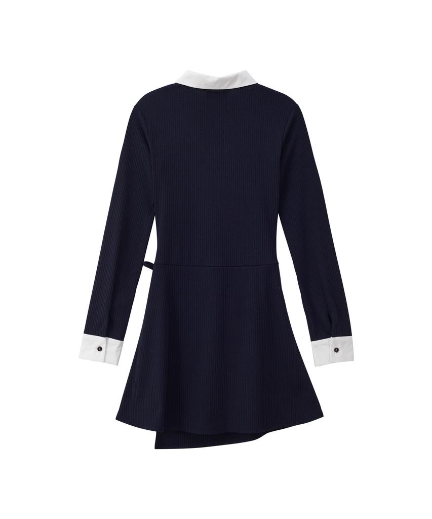 Salon De Yon Shirt Detail Jersey Dress_ Navy