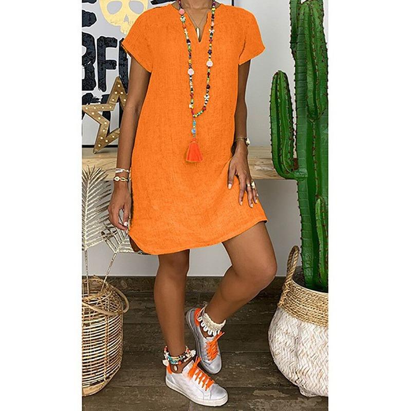 Summer Loose Short Sleeve V-neck Short Dress Women Plus Size Fashion Elegant Thin Party Casual A-line Dress Female Simple Solid Color Women's Clothing