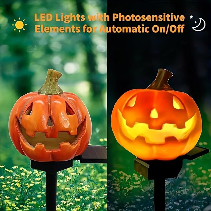 Solar Powered Pumpkin Stake Lights - Decorative Outdoor Garden, Patio, and Lawn Halloween Decorations with Energy-Efficient Lighting