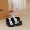 Bow open-toed thick-bottomed cool slippers for women's summer new muffin bottom casual pearl beach cool slippers for women