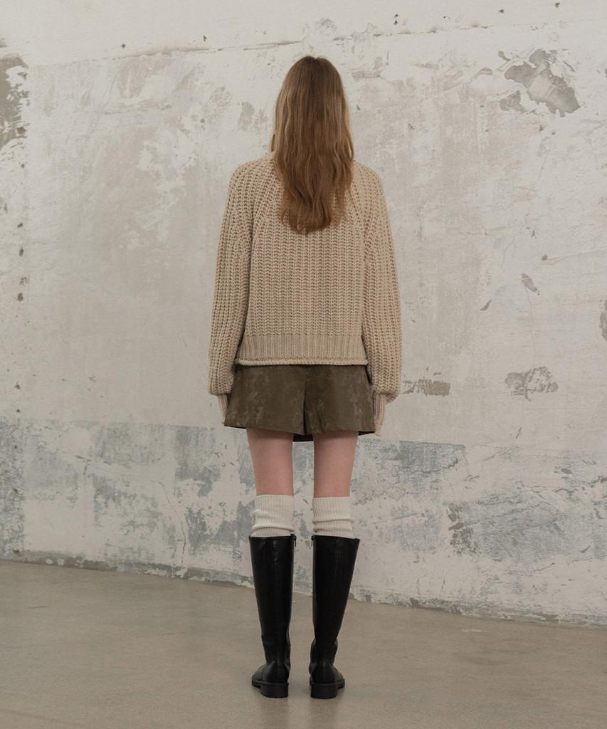 Mosyupamosyu Wool Hacci Turtleneck Knit [Beige]