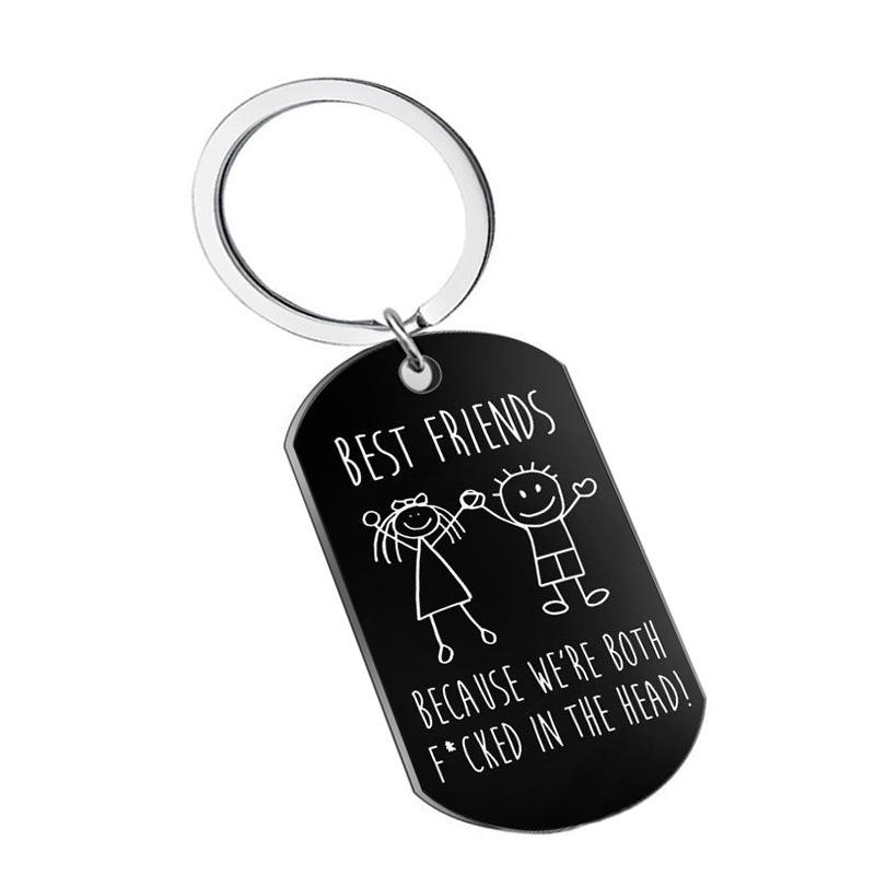 Creative Stainless Steel Friendship Keychain – BEST FRIENDS Engraved Cartoon Pendant Gift