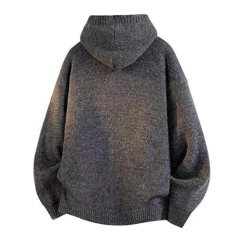 Men's Autumn Hooded Solid Knit Sweater - Thick, Warm Long-Sleeve Base Layer