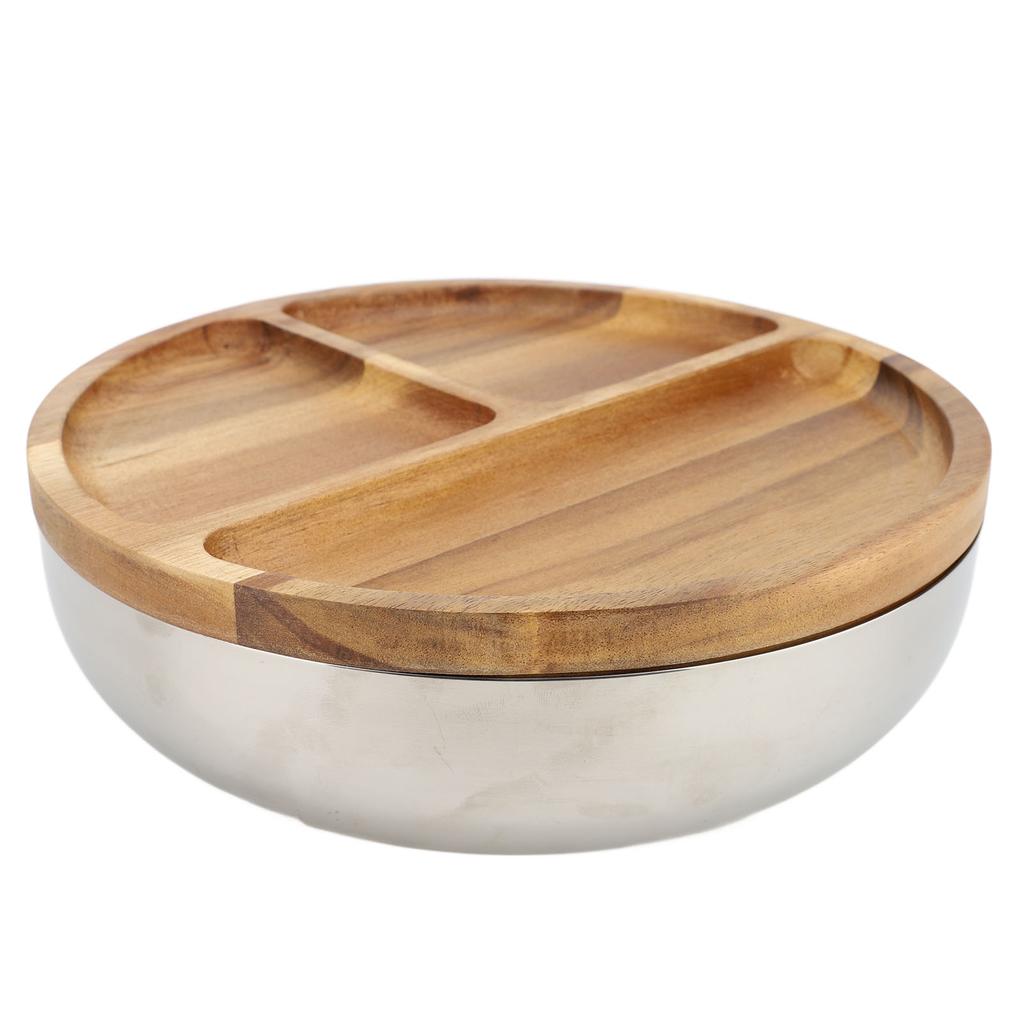 304 Stainless Steel Mixing Bowl Serving Bowl With Wood Lid Food Storage Salad Bowl For Kitchen Cooki