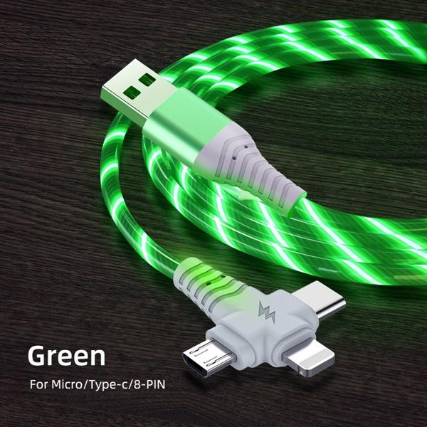 

3in1 Flow Luminous Lighting Usb Cable for IPhone 3 In 1 2in1 LED Micro USB Type C 8Pin Charger Wire 1M