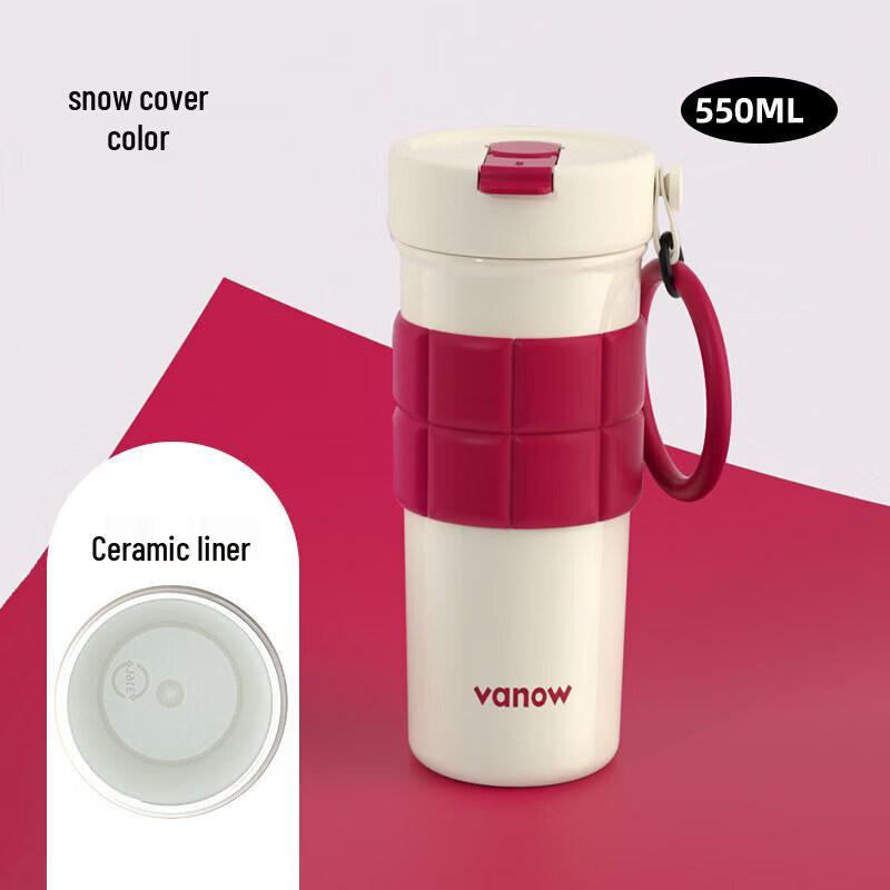 Vanow Ceramic Lined Insulated Travel Mug with Straw