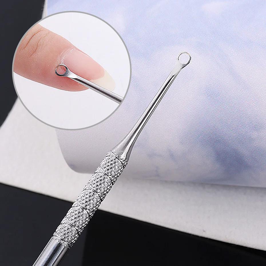 Stainless Steel Double-Headed Nail Pusher Cuticle Remover Exfoliation Prep Tool Clean Dead Skin Circle Bevel Shovel Manicure Tool