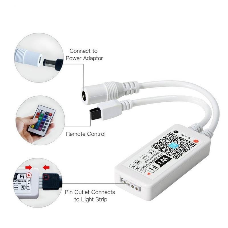 5M 5050 SMD 300Leds RGB Wifi Control fără fir Bandă de lumină flexibilă Lampă cu telecomandă cu 24 taste Kit de alimentare 12V3A