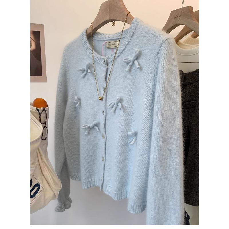 Roter Strickcardigan mit Schleife Damen Frühling und Herbst Design-Sinn Nische Retro Dünne Strickjacke Kurz