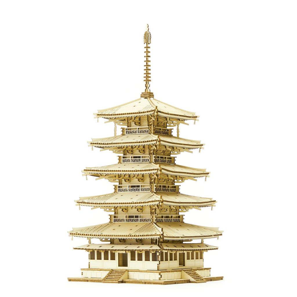 ki-gu-mi Five-Storied Pagoda - A wooden 3D puzzle DIY craft kit that can be enjoyed by elementary school children to adults - An educational toy for b