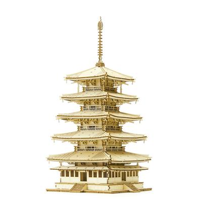 Ki-gu-mi Pagoda de cinco pisos - Kit de manualidades DIY de rompecabezas 3D de madera que puede ser disfrutado por todos, desde estudiantes de primaria hasta adultos - Educativo
