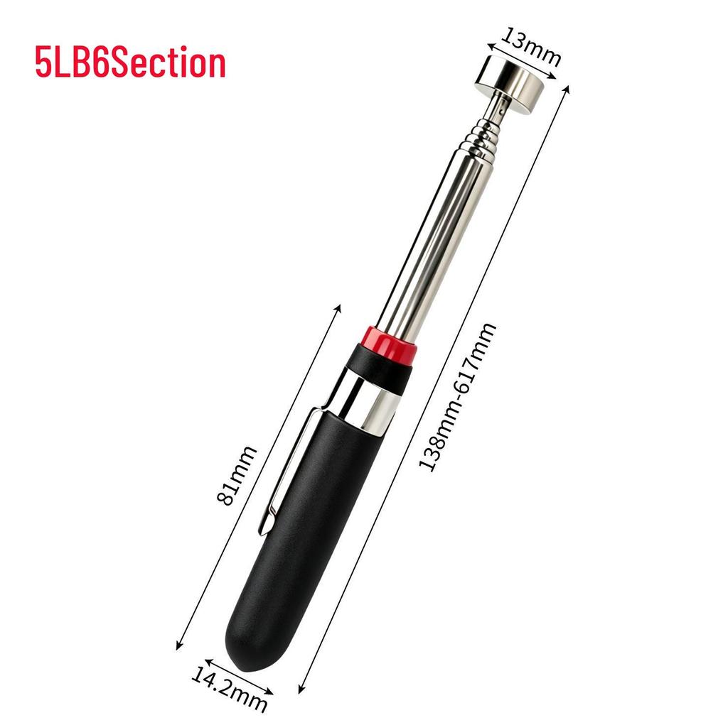 Silver Magnetic Pickup Tool with LED, Mirror, and Retractable 1.5 lb Strong Magnet - 6 Sections, Flexible Extension