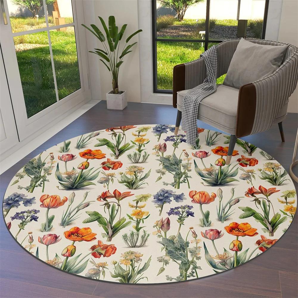 

Watercolor Flower Round Area Rug Botanical Floral Carpet for Living Room Bedroom Decor Non-slip Kitchen Floor Mat Circle Doormat 40x40cm(15x15 inch)
