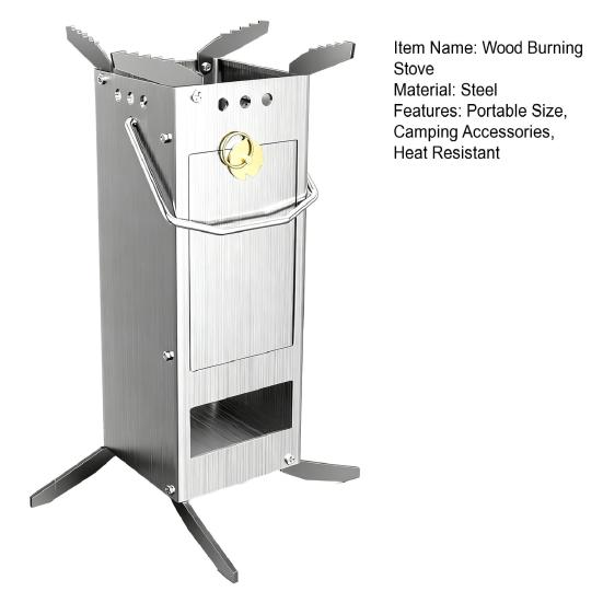 Aragaz Portabil pe Lemne pentru Exterior Camping Drumeții Picnic Grătar Gătit Aragaz Rachetă cu Mâner Arzător de Lemne din Oțel Inoxidabil Aragaz de Camping