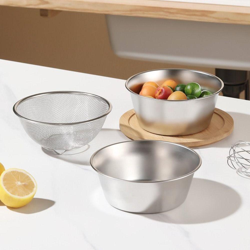 2Pcs/Set Stainless Steel Strainer Basket Set Rust-proof Rice Wash Filter Basin  Vegetables