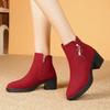 Fashion 2025 New Fall-Winter Fashion Solid Color Ankle Boots Round Toe Square Heel Side Zipper Solid Color Casual Boots Keep Warm 35-41