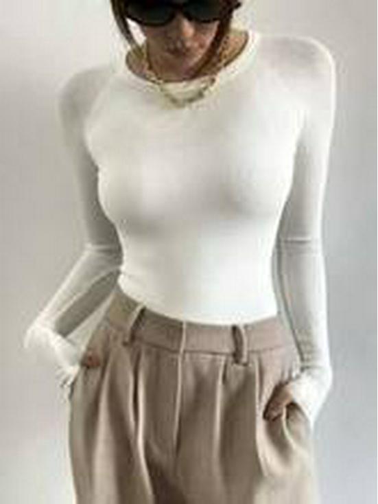 Women's Slimming Autumn Long Sleeve Bodysuit: Round Neck, Crotch One-Piece Base Layer Top