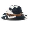 Winter Plush Cowboy Hats with Cow Pattern Design for Women Men Unisex Cold Weather Wide Brims Western Cap Party Props