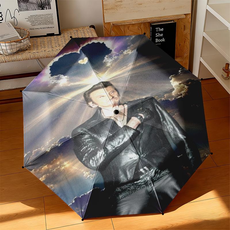 1pc Johnny Hallyday Umbrella Portable Folding Umbrella Iron Frame Hole Bone Structure Outdoor Home Umbrella