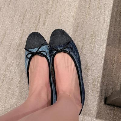 Sheepskin Version~ Beautiful Leather Denim Ballet Shoes Women's Bow Soft Sole Mary Jane Single Shoes Flat Shoes Ladyshoes
