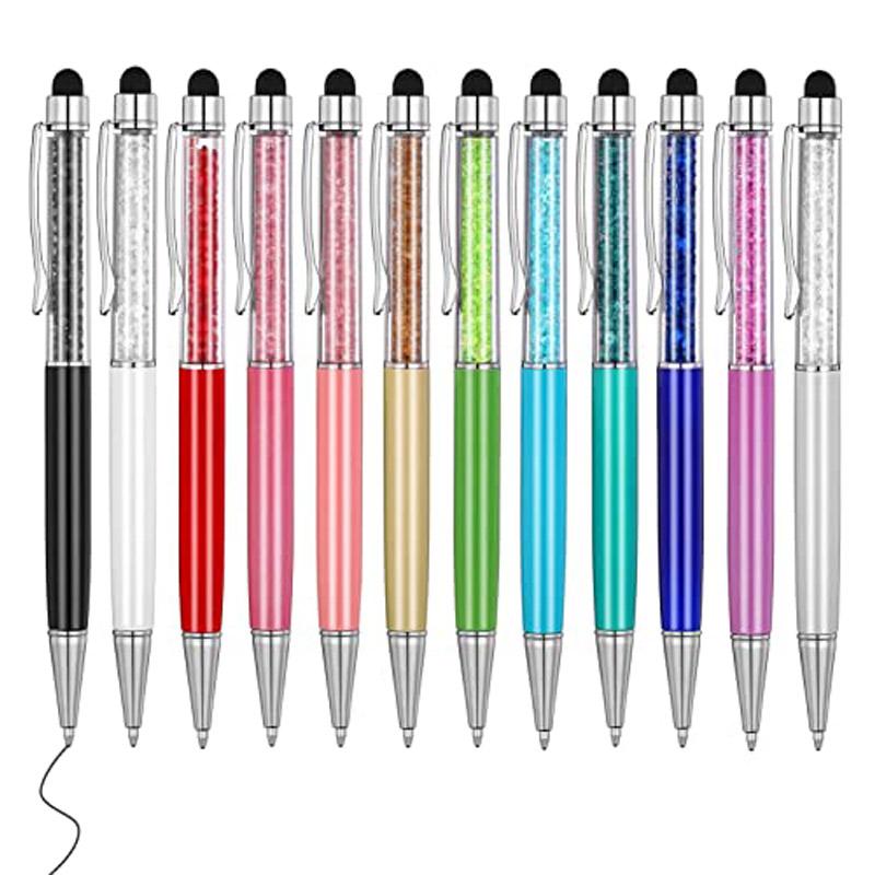 100Pcs/Lot 2 In 1 Crystal Metal Ballpoint Pen Fashion Creative With Stylus Touch Pen Free Custom Logo Name Website Address