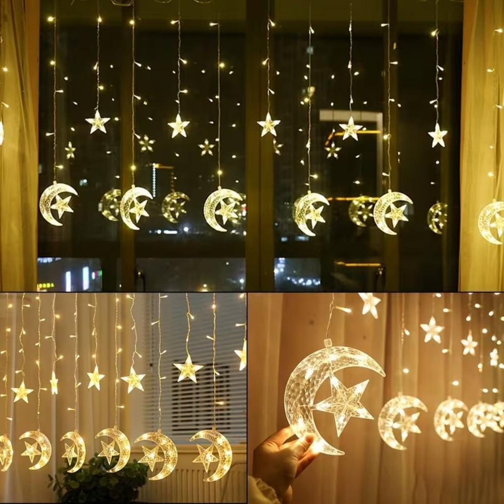1PC 3.5M120LED Star Moon LED Light String,powered by 3AA Batteries(excl),suitable for Bedroom and Ramadan Decoration