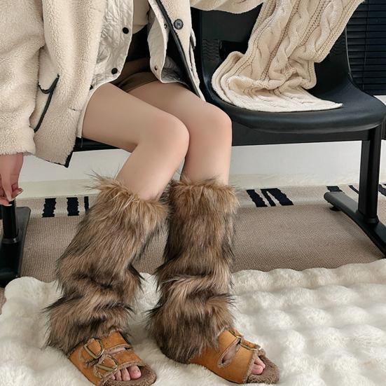 Fuzzy Leg Warmers Women Retro Shaggy Leg Warmers Winter Faux Fur Plush Calf Warmers Furry Shoe Cuff Covers for Dating Party Street Wear