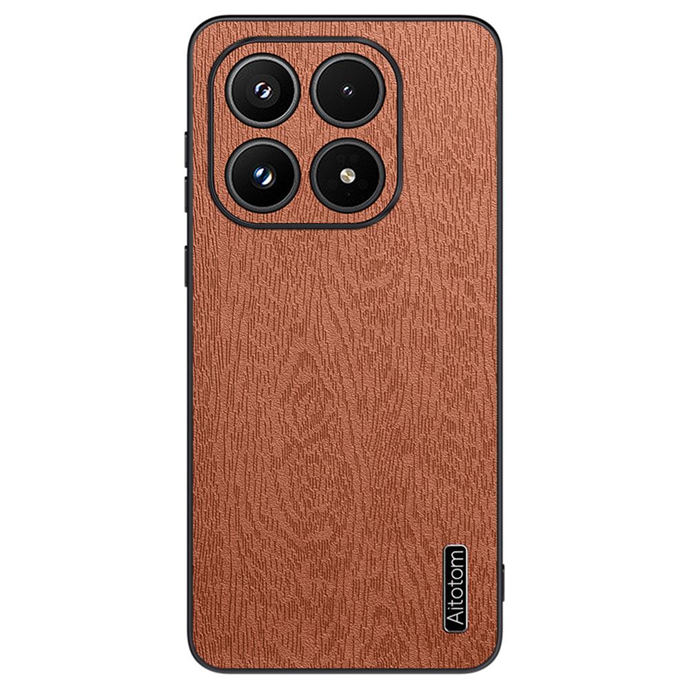 For Xiaomi 17 Case Wood Texture PU Leather Coated PC TPU Phone Cover