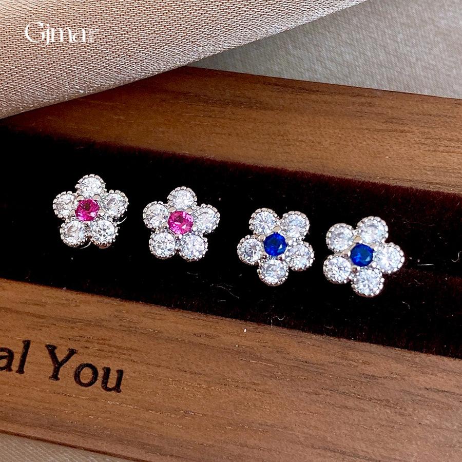 Super flash zircon flower stud earrings exquisite temperament earrings fashionable versatile earrings women