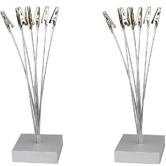 2Pcs Cube Base 8-Branch Tree Style Memo,Photo Clip,Paper Holder,Table Number Holder for Wedding Party Sliver