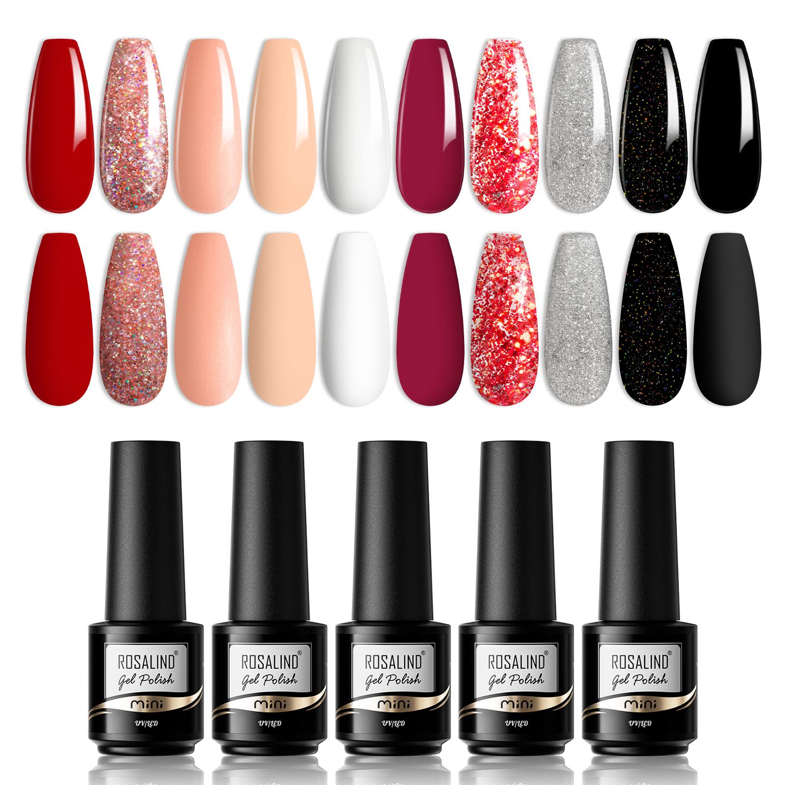 

Rosalind 10PCS gel nail polish set solid color refers to gel primer and topcoat paint nail polish polishing agent UV LED nail supplies.