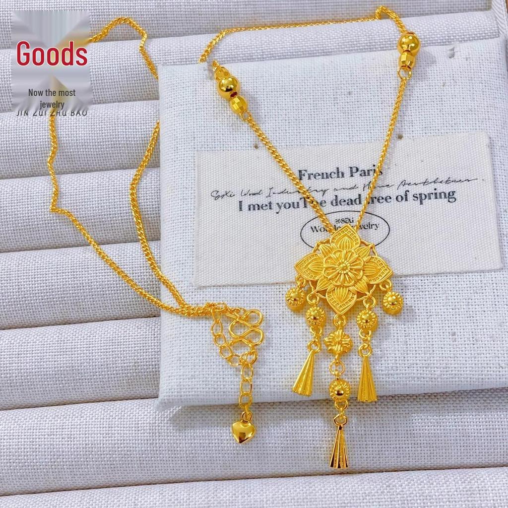 Retro Exquisite Fashionable Clavicle Chain Necklace with Baoxianghua Tassel - New Chinese Style