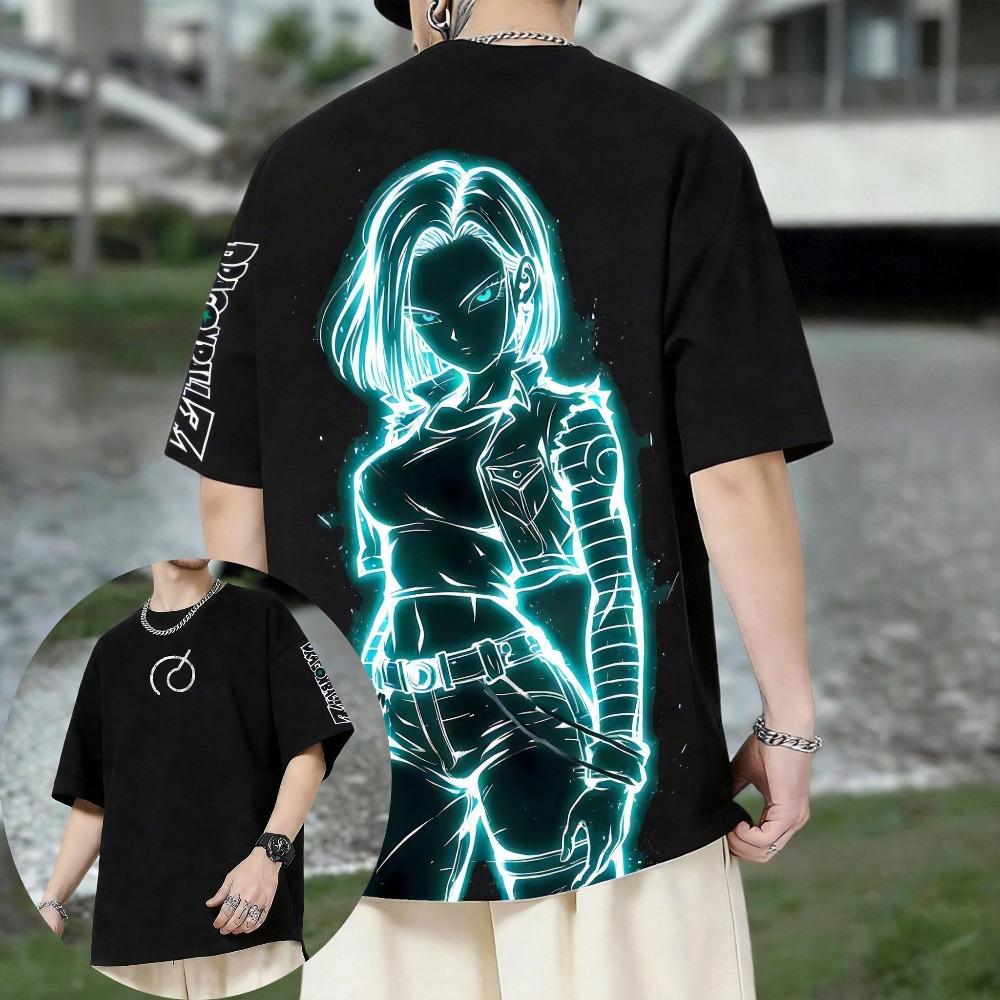 Oversized Unisex Pure Cotton T-shirt Dragon Ball Android 18 2026 Summer New Product Anime Print Casual Short Sleeved Shirt XL