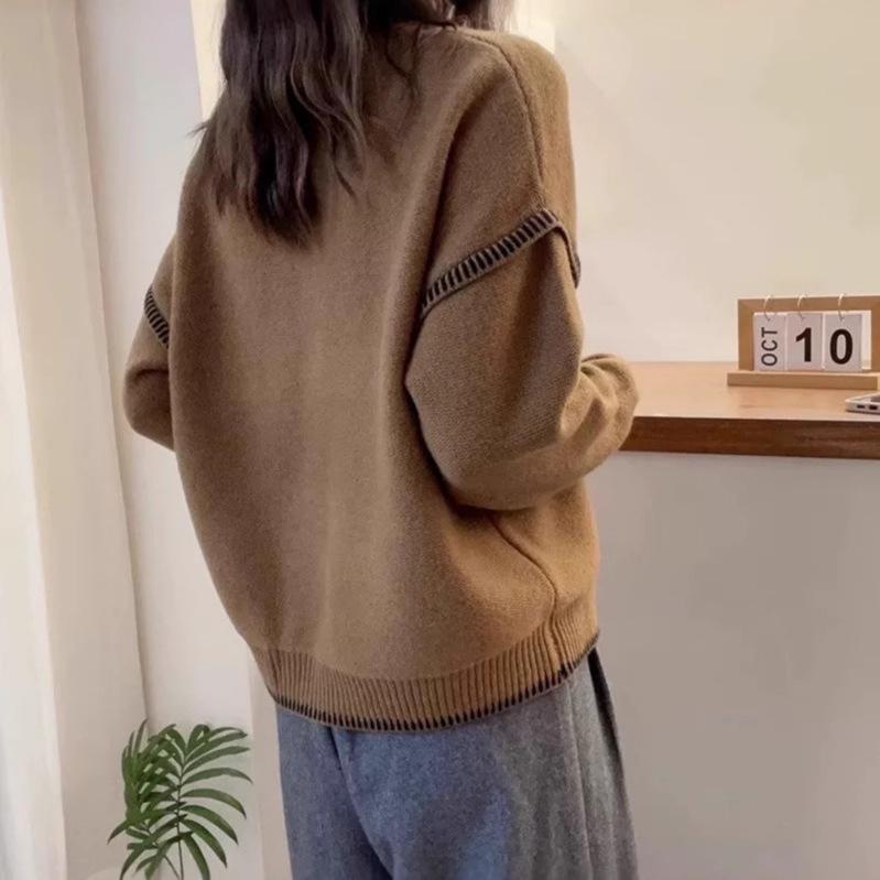 Korean Patchwork Color Block Wool Knit Sweater - Winter Loose Fit Pullover