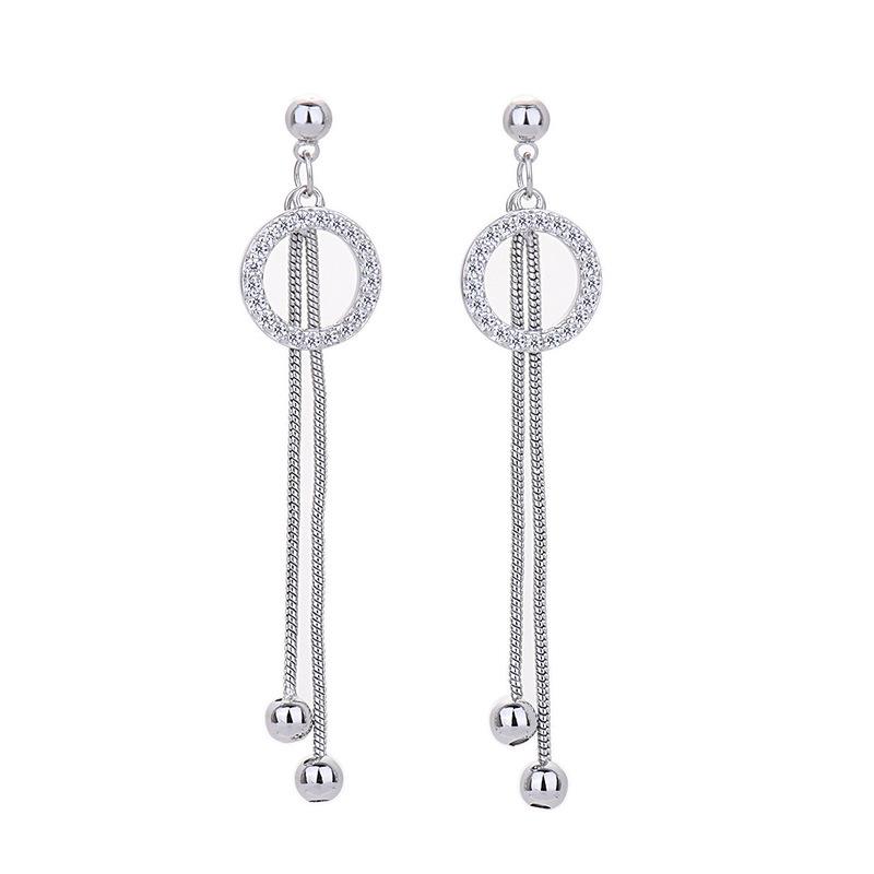 

925 Sterling Silver Jewelry Luxury Circle Ball Long Tassel Stud Earrings for Women Wedding Party Jewelry for Girls Friend Gift серебряный