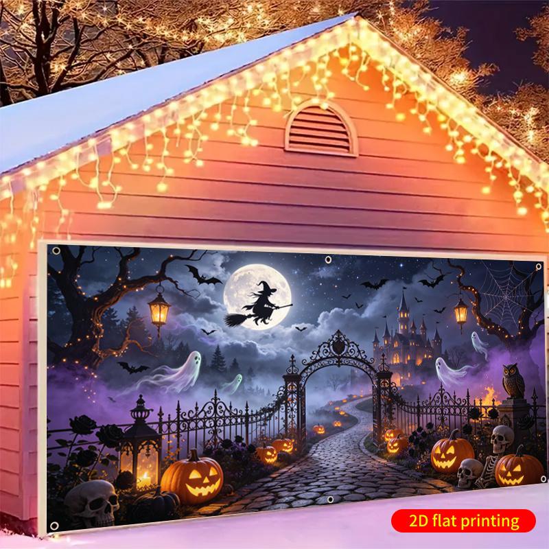 2D plane 2D banner 1 piece of Halloween witch castle path garage door background cloth