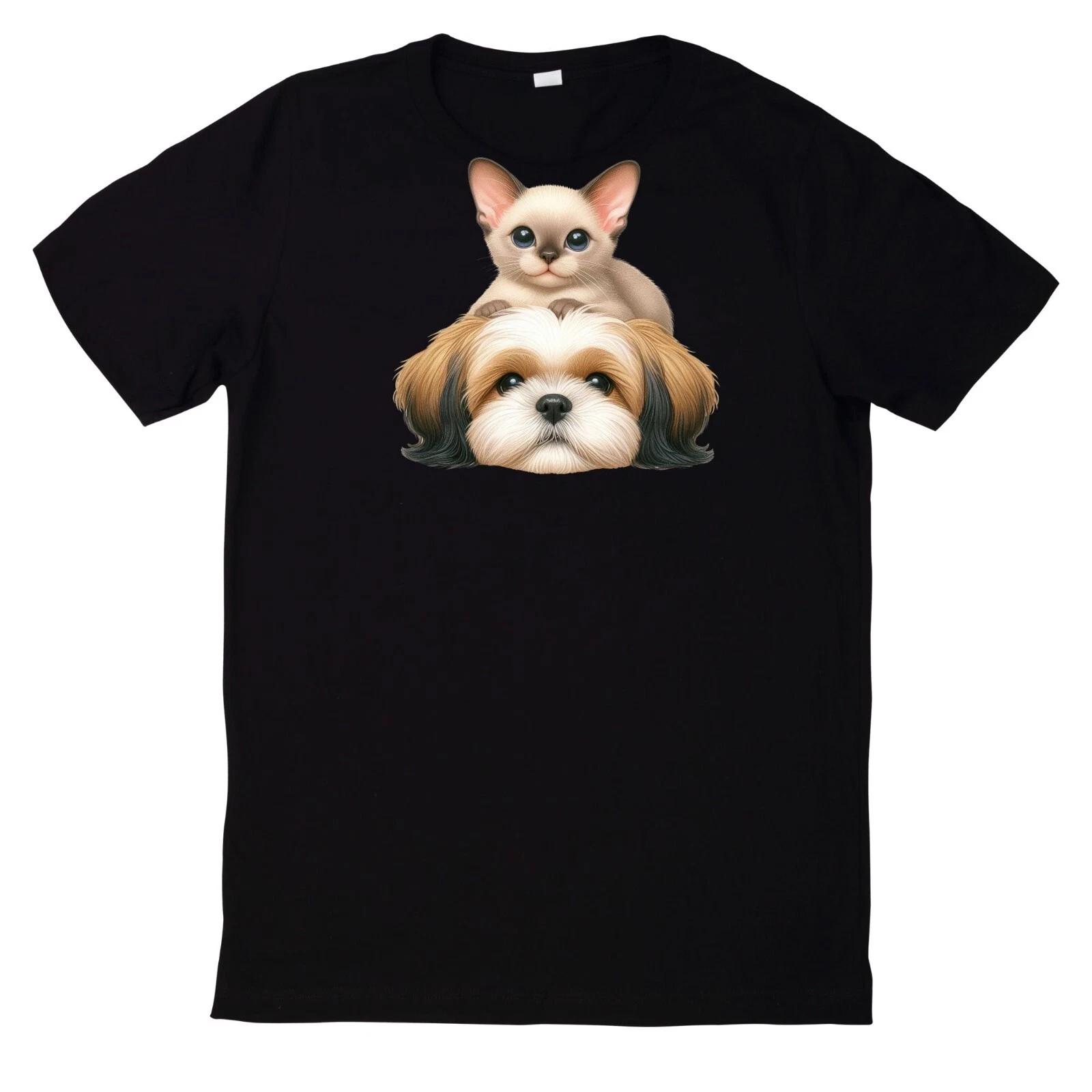 T-Shirt Lustiges Beste Freunde Katze und Hund Motiv XXXXL