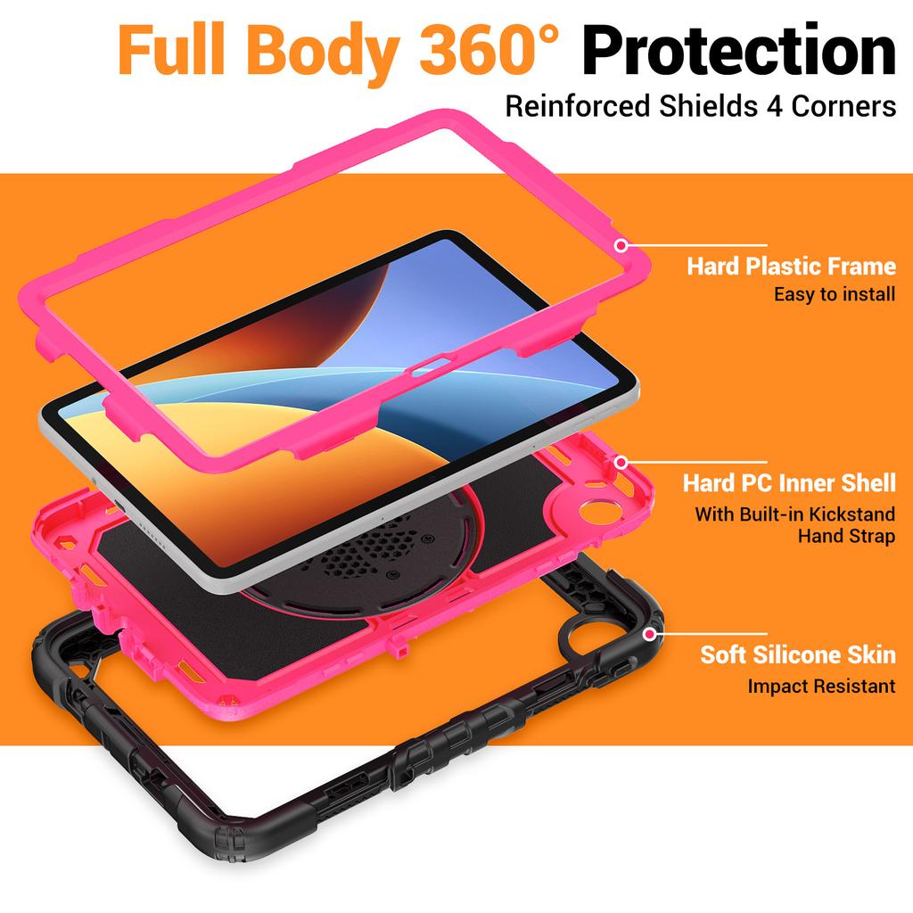 360 Rotating Stand Rugged Case For Poco Pad C1 Redmi Pad 2 SE 9.7 inch Heavy Duty Pull Ring Cover Armor Tablet Cover