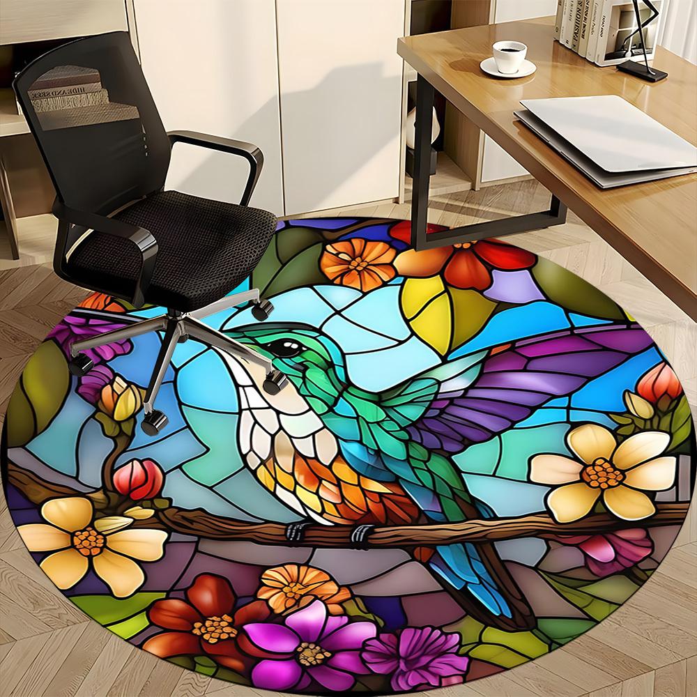 1pc Hummingbird Flowers Office Round Area Rug, Indoor Mat Suitable ForOffice, Under Office Chairs Bedroom Living Room Home Decor, Room Deco, D003
