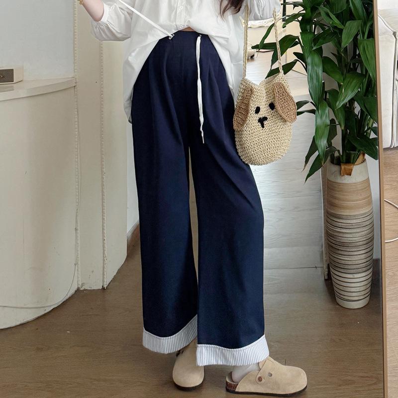

2026 Autumn Maternity Set: Elegant Solid Top + Color Block Wide-Leg Pants Large