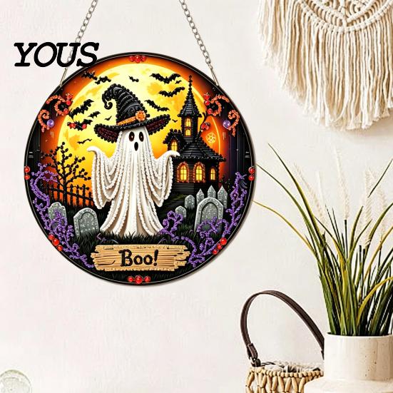 Bedroom Wall Decoration Kit DIY Rhinestone Door Sign Kit, Halloween Pumpkin Flower Animal Pattern Art Sign, Handmade Hanging Decor