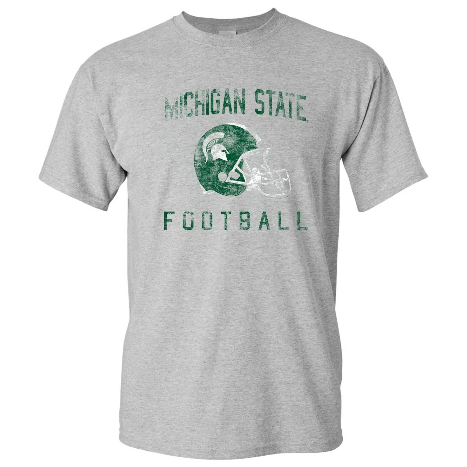 Michigan State Faded Football Helmet T Shirt - Sport Grey 4XL