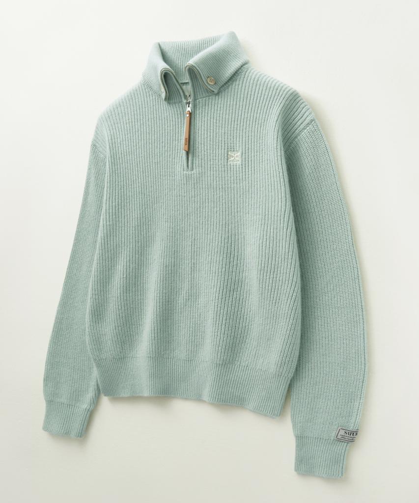 Seteo Button-Up Sailor Half Knit Zip-Up Mint