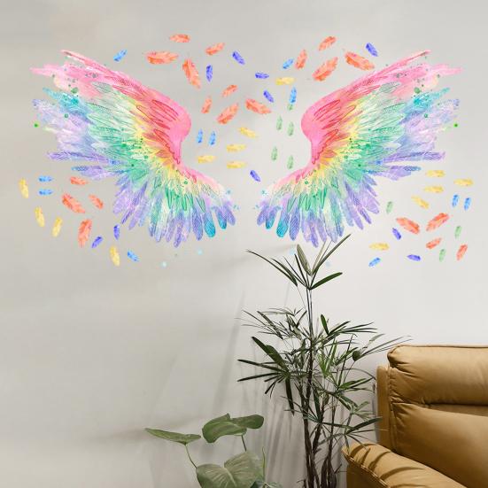 Wall Sticker Vibrant Color Angel Wings Wall Art Decal Creative Removable Sticker for Home Decoration