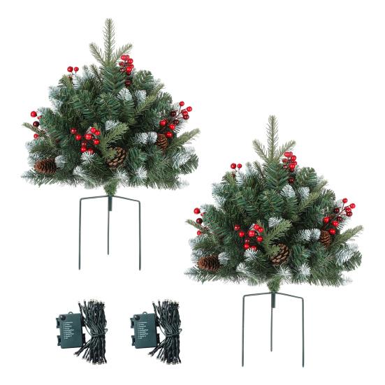Lighted Artificial Christmas Urn Filler Battery Operated Pre-lit Xmas Pine Tree with Tripod Stake And 50 LED Light Outdoor Planter Filler