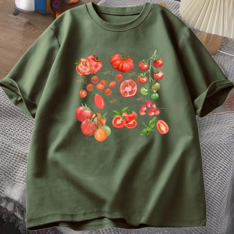 Fruit Tomato TShirt Cottagecore Clothing Vegan T Shirt Aesthetic Clothes Unisex Women Graphic T Shirts Summer Harajuku Cotton Tee