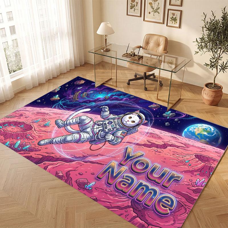 Space Cosmic Theme Crystal Velvet Floor Rug Personalized Custom Name Text Warm Carpet Home Decoration