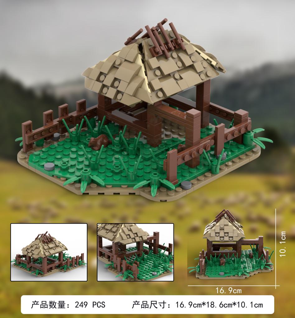 MOC-223492 Medieval Castle Animal Stable Small Particle Assembly Building Blocks Building Models Toy Decoration