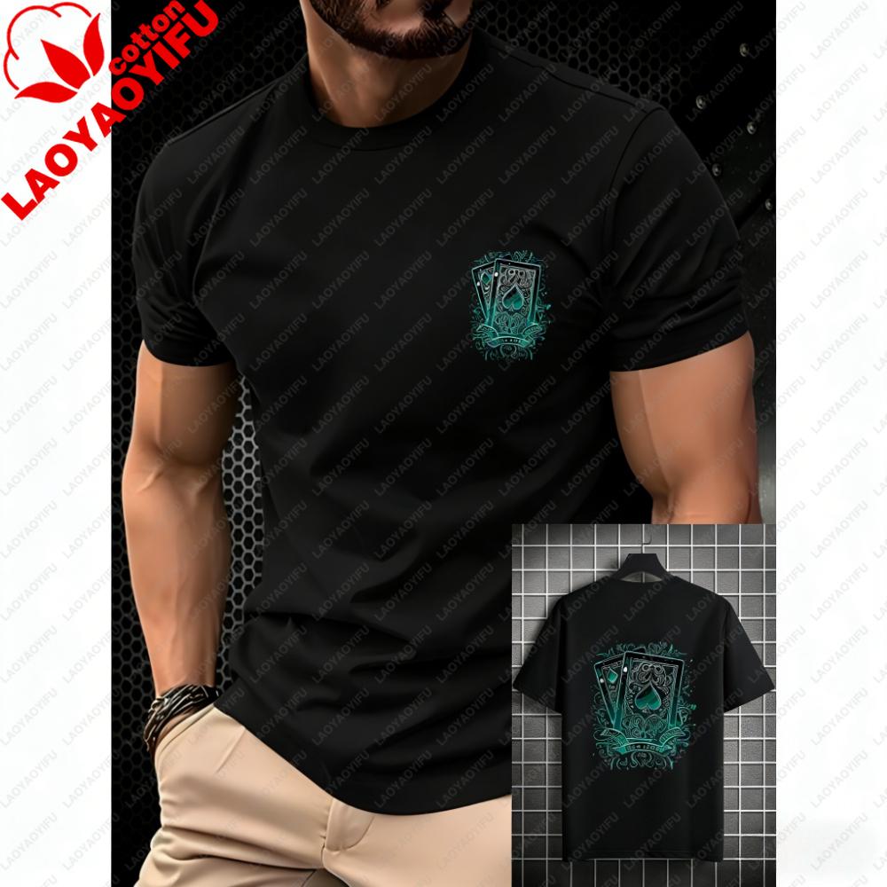 Unisexs Tshirt with Blue Poker Print and Novel Design Comfortable and Versatile Short Sleeve for Summer Casual and Modern Tshirt S