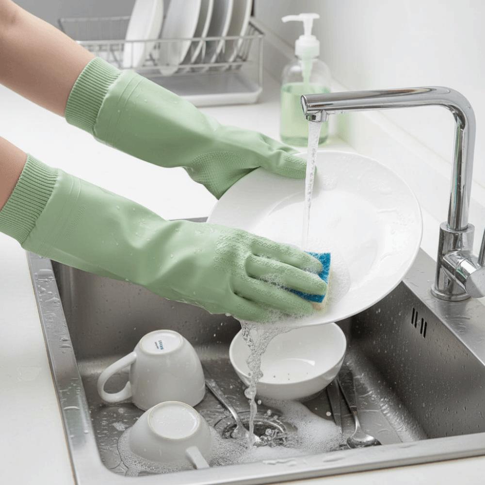 Waterproof Dishwashing Gloves Tear-resistant Warm Fleece Cleaning Gloves Thickened Threaded Sleeve Cuff Laundry Gloves